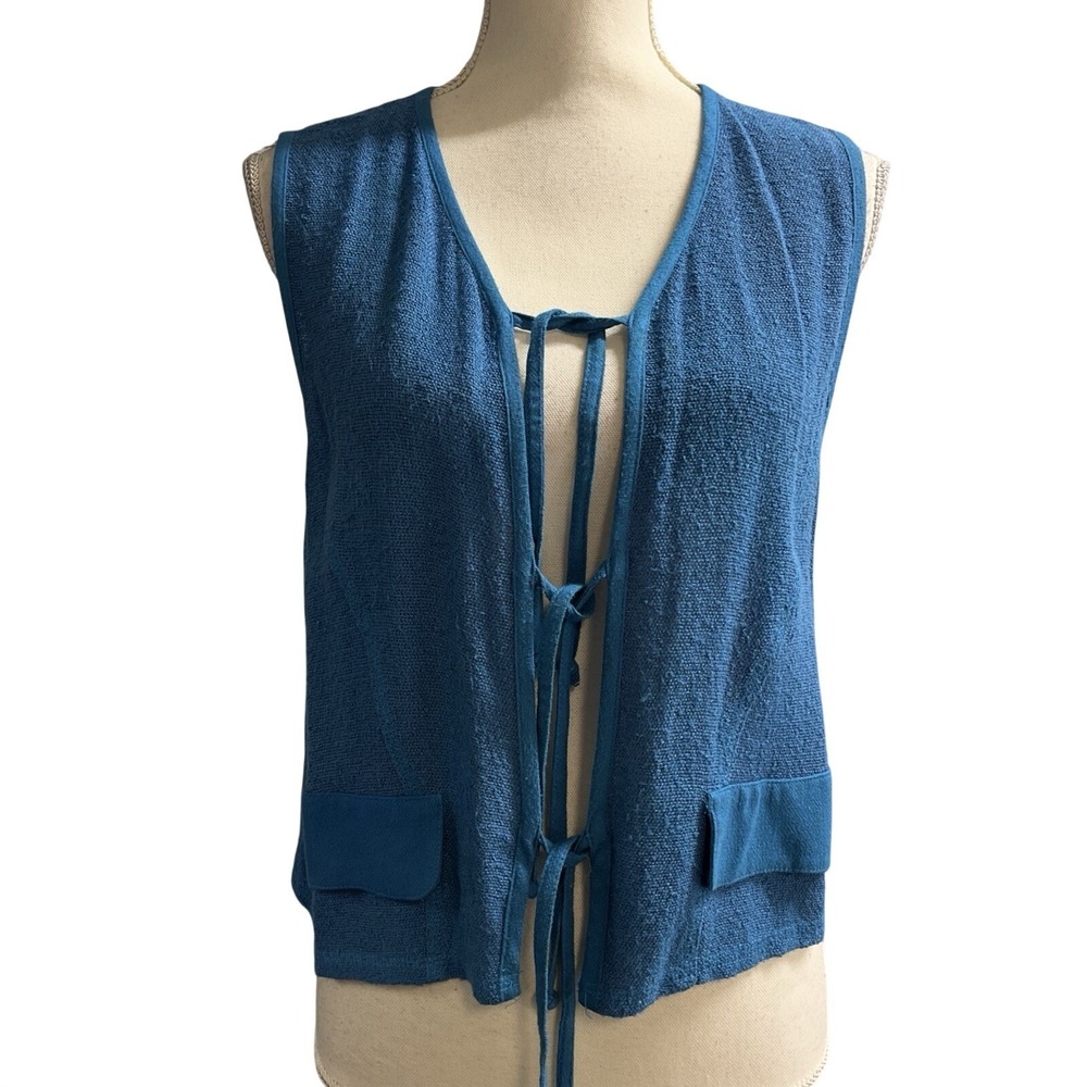 Vintage Carole Little Top Blue Knit Tie‎ Front Cropped Layer Size 2 Indie Sleaze